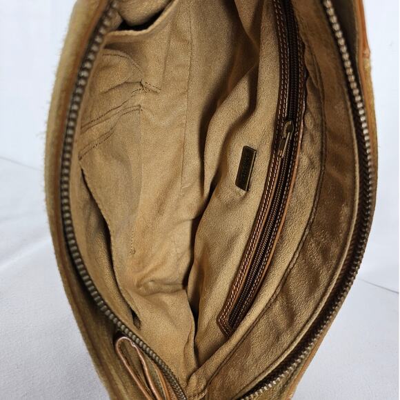 OROTON VINTAGE BROWN LEATHER AND SUEDE SHOULDER PURSE CROC PATTERN - Picture 9 of 16